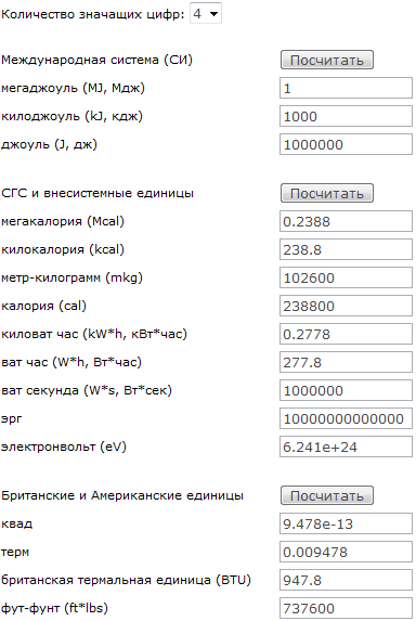 Перевести ккал в кдж